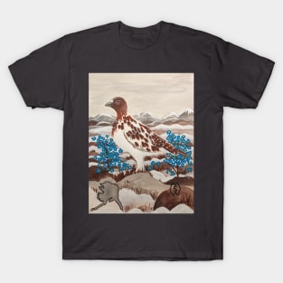 Alaska state bird and flower, the willow ptarmigan and forget-me-not T-Shirt